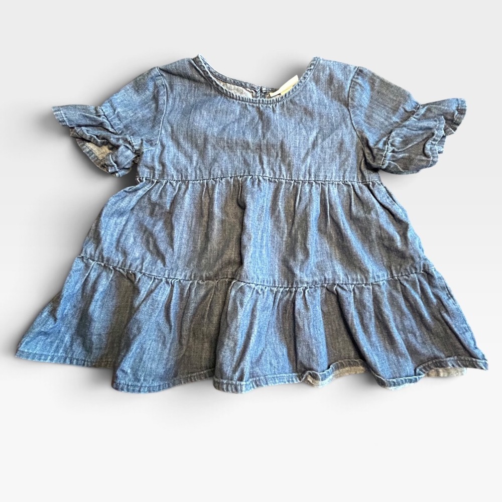 Cat & Jack Girls Blue Chambray Tiered Ruffle Sleeve top 4T